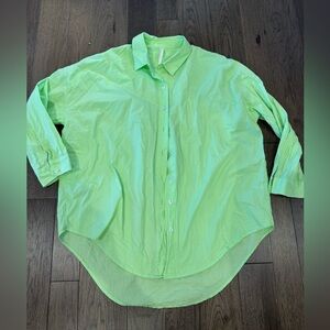 Anthropologie Women's oversized Button-Down Cotton Shirt in Lime Green